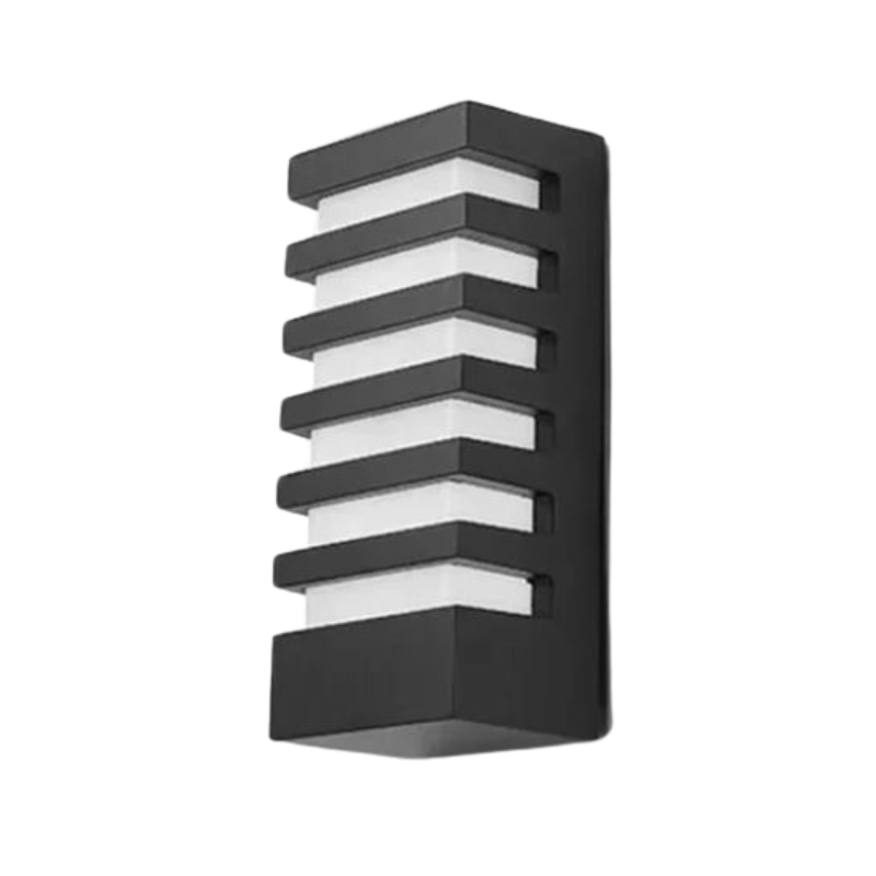 Utomhusvägglampa med rektangulärt svart aluminiumhus för ytterväggar och fasader