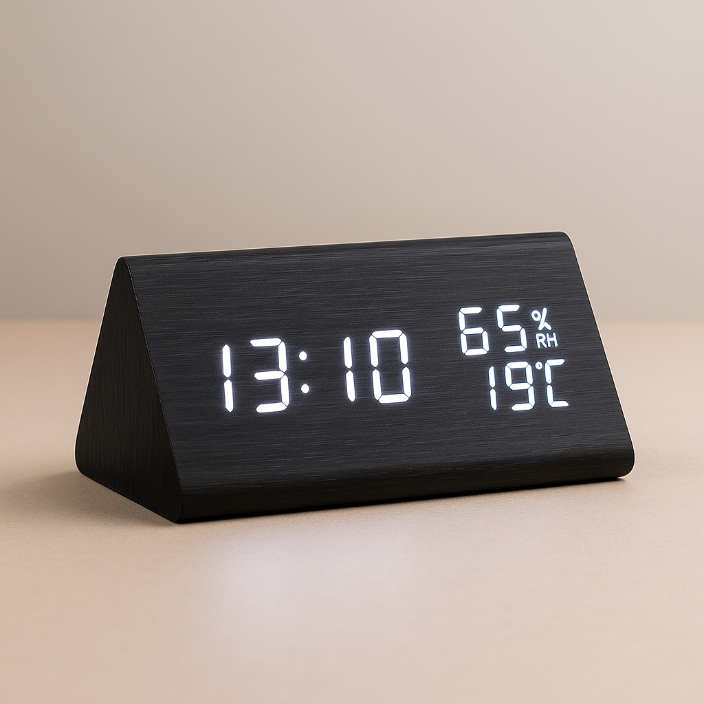 Modern Wooden Digital Clock and Alarm with Temperature Display 0
