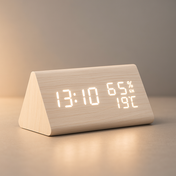 Modern Wooden Digital Clock and Alarm with Temperature Display 2