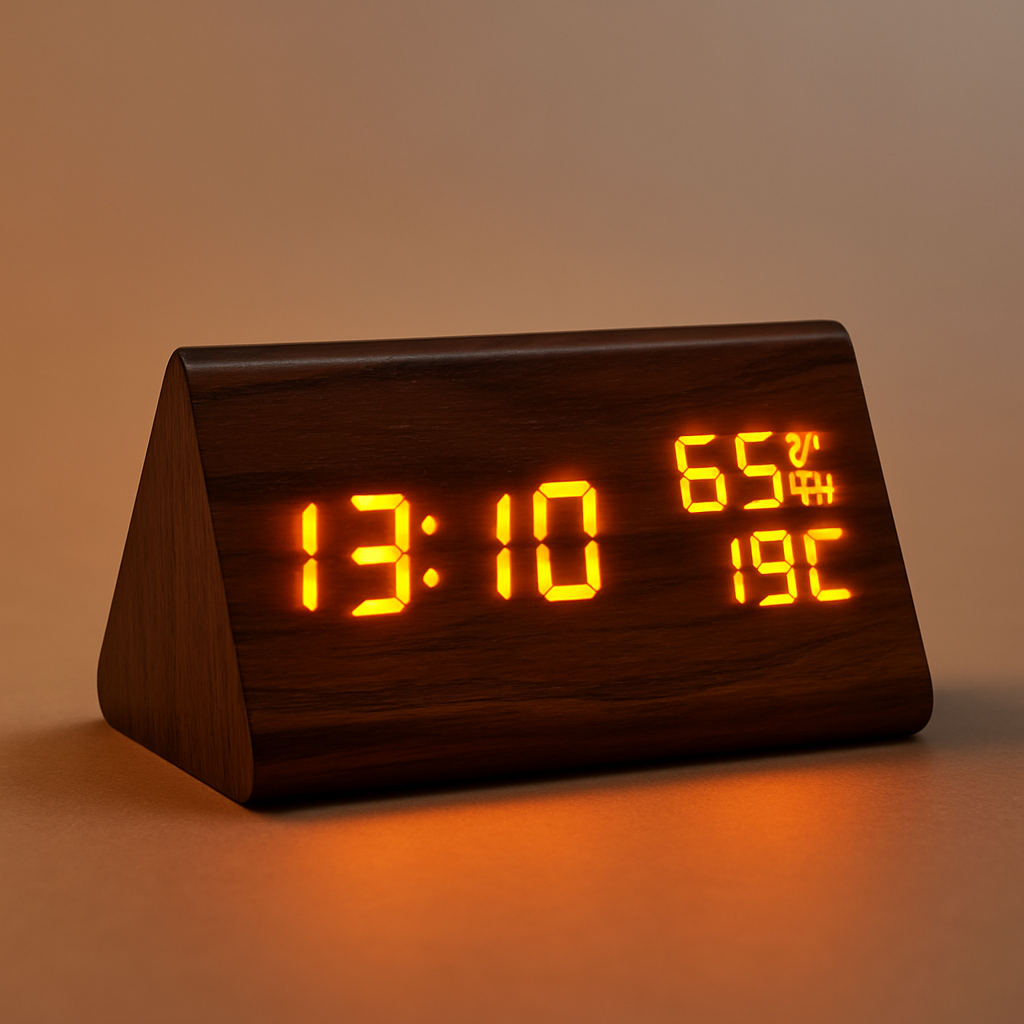 Modern Wooden Digital Clock and Alarm with Temperature Display 3