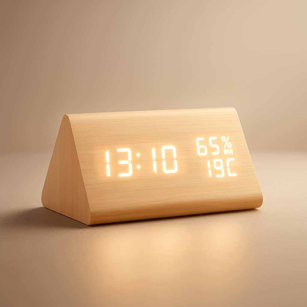 Modern Wooden Digital Clock and Alarm with Temperature Display 4