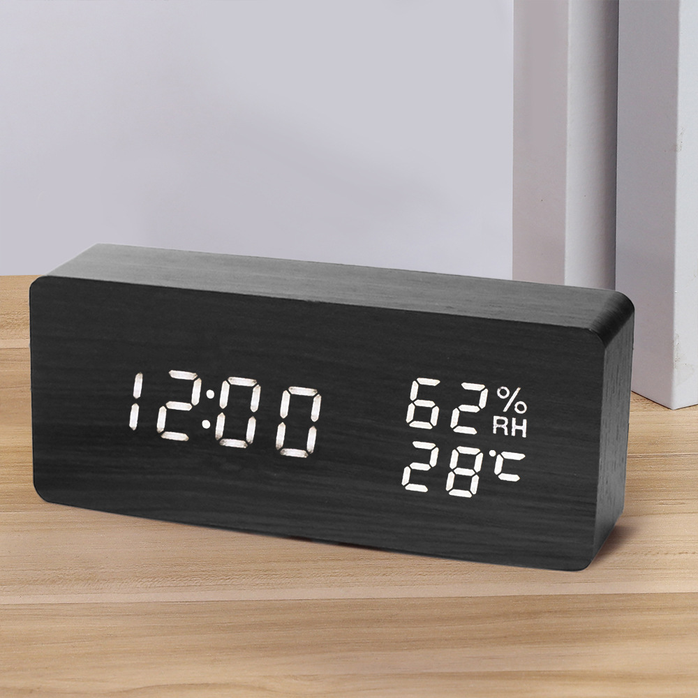 Modern Wooden Digital Clock and Alarm with Temperature Display 5