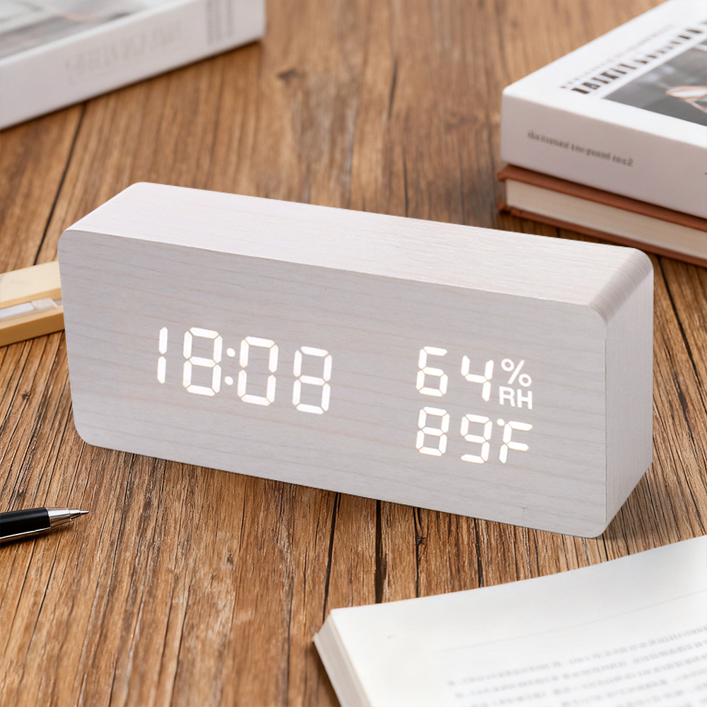 Modern Wooden Digital Clock and Alarm with Temperature Display 8