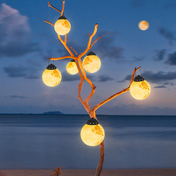 Solar Powered Hanging Garden Light With Round Moon Shape In Warm Gold Tone For Outdoor Decor And Pathways