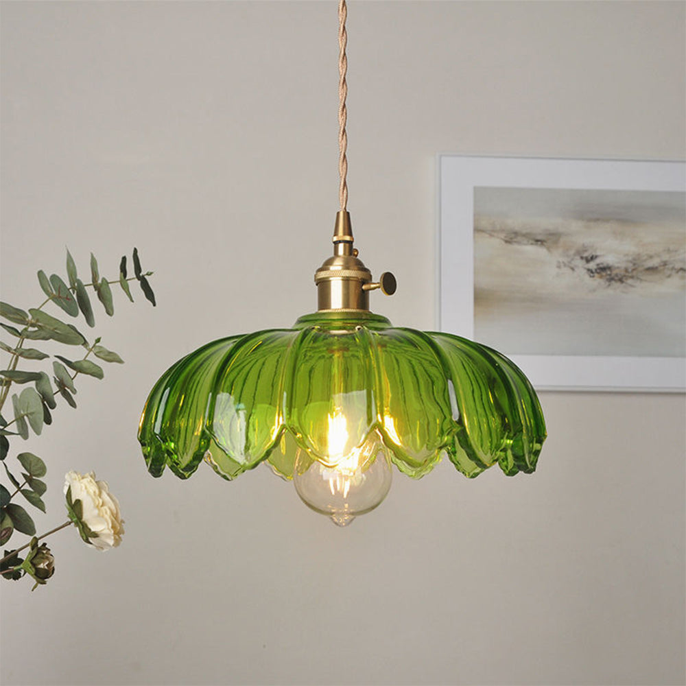 Vintage Floral Hanging Lamp | Glass Pendant Light Fixture | Kitchen Pendant Lighting | Elegant Hanging Lights | Copper Pendant Light - Zardee-2