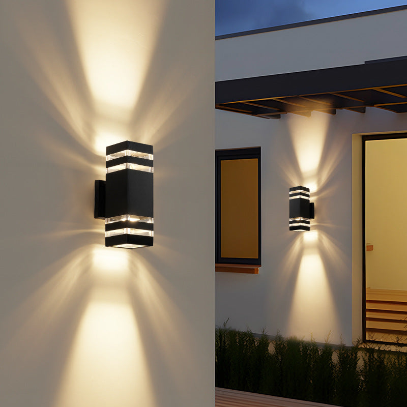 Rectangular Minimalist Outdoor Wall Light With Dual Upward And Downward Illumination For Exterior Walls