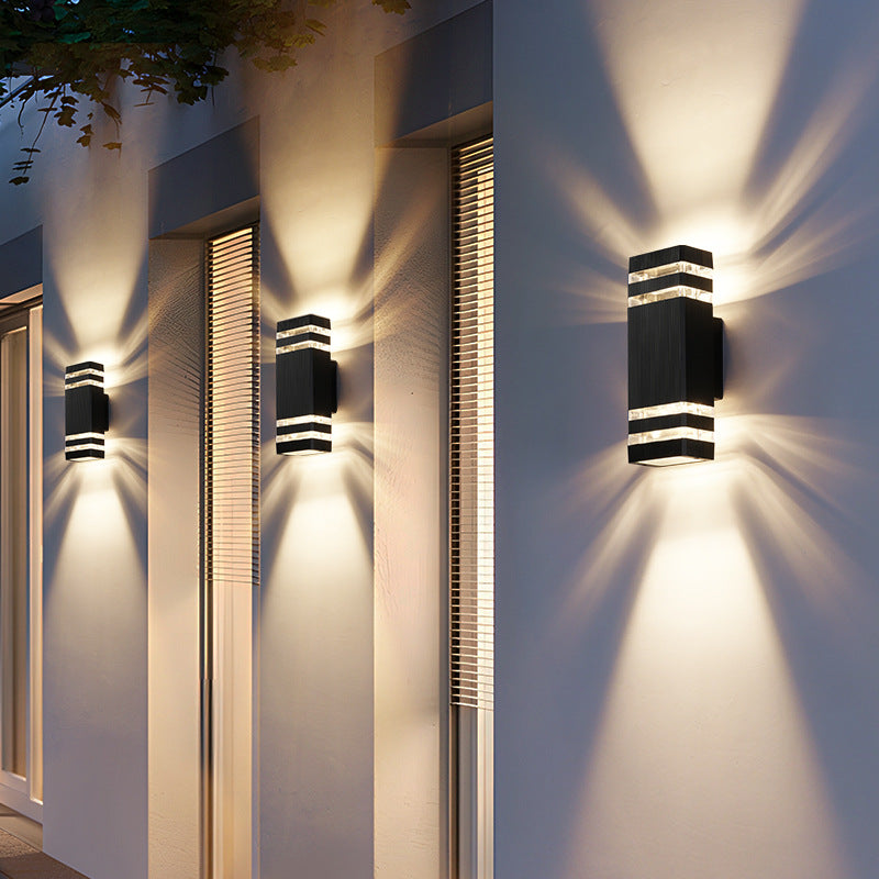 Rectangular Minimalist Outdoor Wall Light With Dual Upward And Downward Illumination For Exterior Walls
