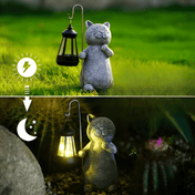 Cat Garden Statue With Solar Lantern Outdoor Decorative Light For Garden, Patio, And Balcony Ambience