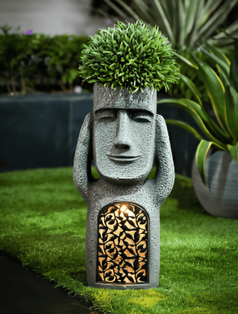 Solar Garden Sculpture Set With Stone-Effect Human Figures For Outdoor Decor To Enhance Gardens And Patios