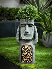 Solar Garden Sculpture Set With Stone-Effect Human Figures For Outdoor Decor To Enhance Gardens And Patios