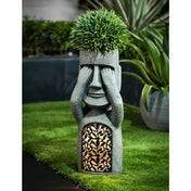 Solar Garden Sculpture Set With Stone-Effect Human Figures For Outdoor Decor To Enhance Gardens And Patios