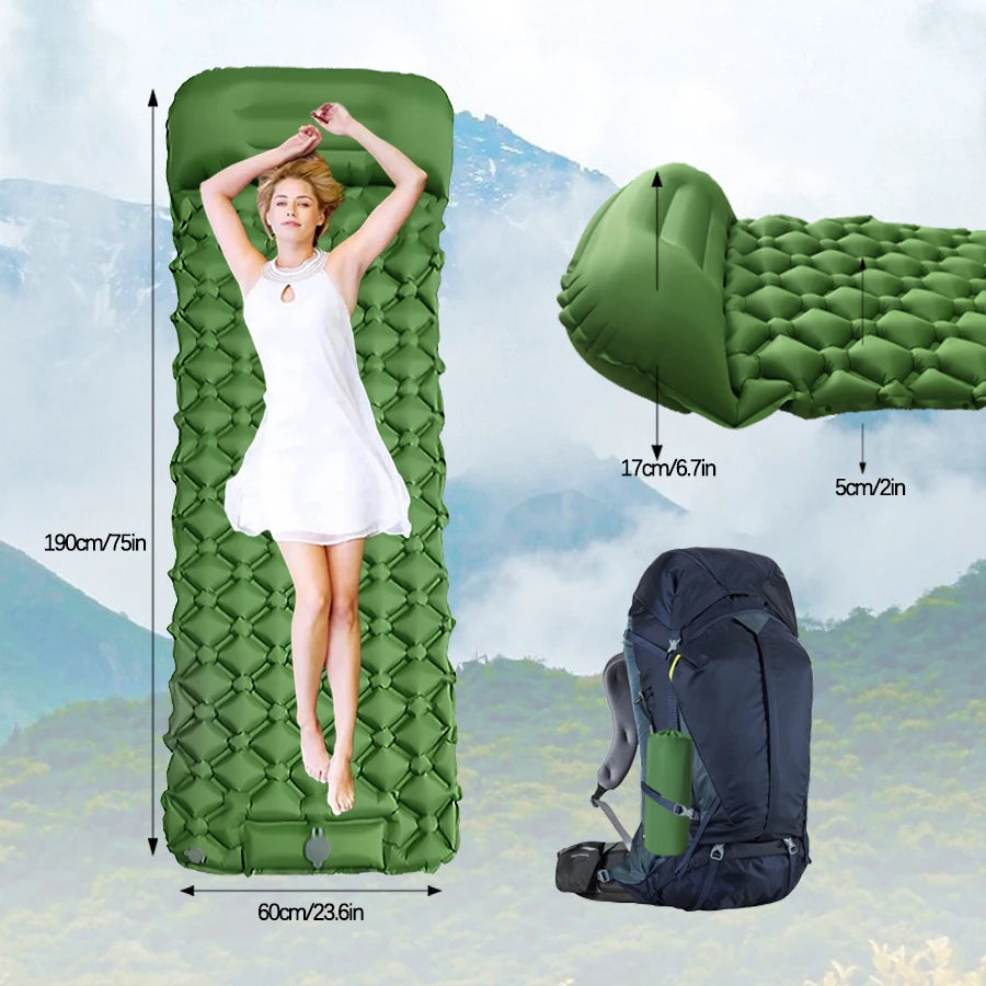 Outdoor Camping Inflatable Mattress Sleeping Pad With Pillows Ultralight Air Mat Built In Inflator Pump Hiking 2