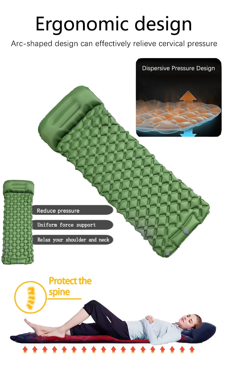Outdoor Camping Inflatable Mattress Sleeping Pad With Pillows Ultralight Air Mat Built In Inflator Pump Hiking 5