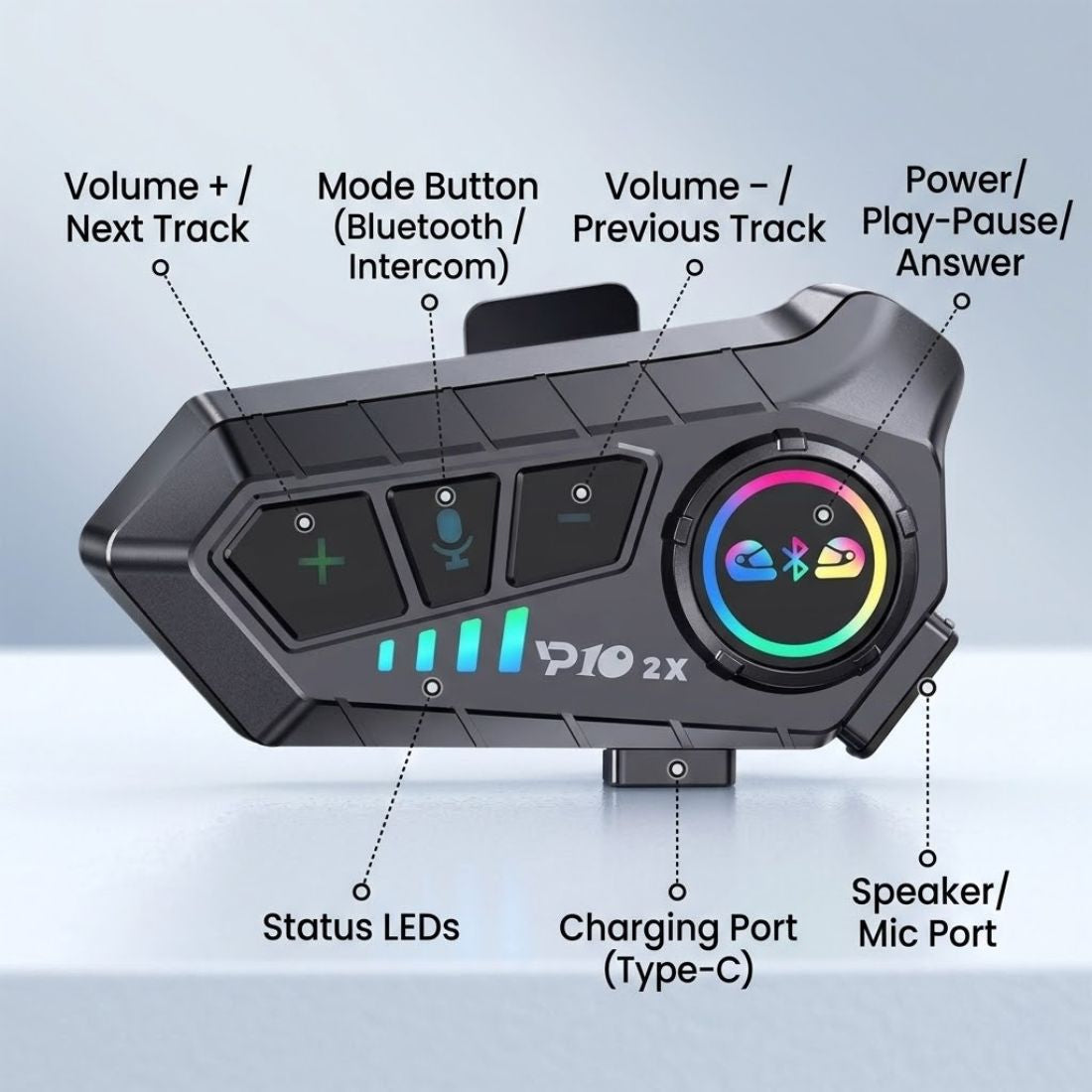 P10 2X Motorcycle Helmet Intercom (2-Rider, 300m, IPX6, BT 5.3) 8