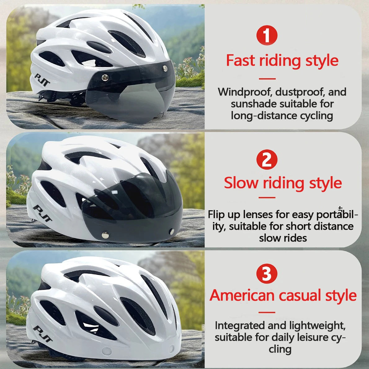 PJT Lightweight Breathable Bicycle Helmet With Magnetic Attraction Goggles Lens Bike Helmet Free Switching Adult Cycling Helmet 5