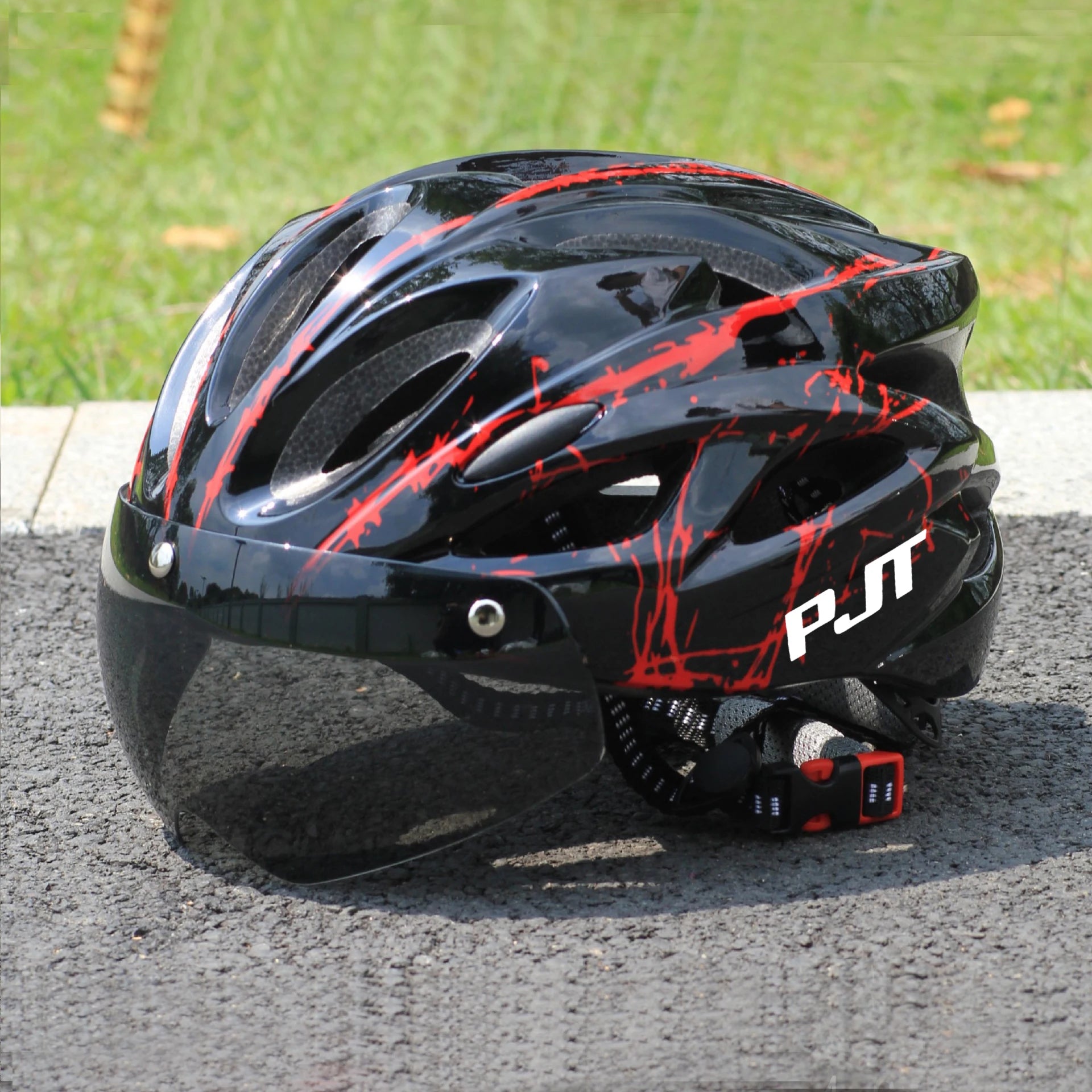 PJT Lightweight Breathable Bicycle Helmet With Magnetic Attraction Goggles Lens Bike Helmet Free Switching Adult Cycling Helmet 6