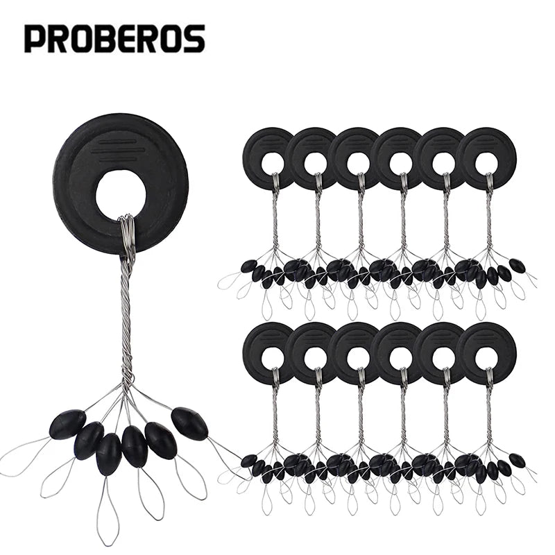 PRO BEROS 60Pcs 10Set Black Rubber Space Beans Oval Stopper Fishing Bobber Float Catfish Flotador Fishing Float Folat Line Stops 0