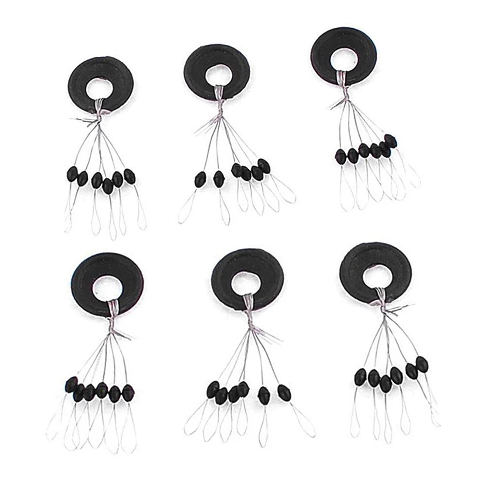 PRO BEROS 60Pcs 10Set Black Rubber Space Beans Oval Stopper Fishing Bobber Float Catfish Flotador Fishing Float Folat Line Stops 1