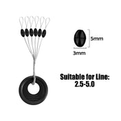 PRO BEROS 60Pcs 10Set Black Rubber Space Beans Oval Stopper Fishing Bobber Float Catfish Flotador Fishing Float Folat Line Stops 10