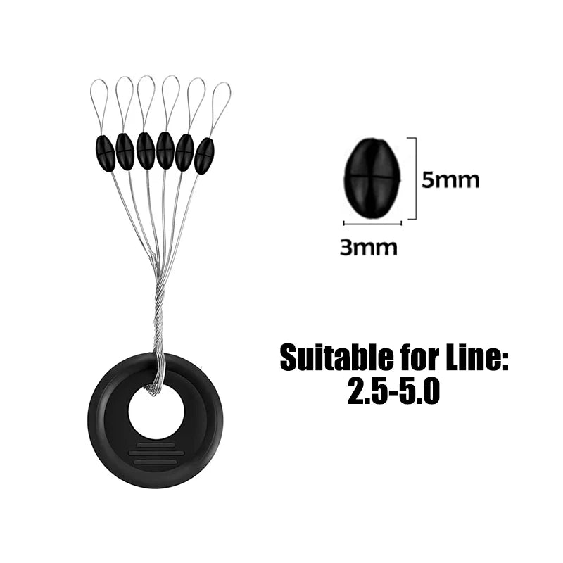PRO BEROS 60Pcs 10Set Black Rubber Space Beans Oval Stopper Fishing Bobber Float Catfish Flotador Fishing Float Folat Line Stops 10