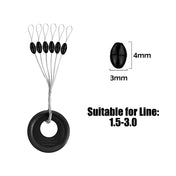 PRO BEROS 60Pcs 10Set Black Rubber Space Beans Oval Stopper Fishing Bobber Float Catfish Flotador Fishing Float Folat Line Stops 7