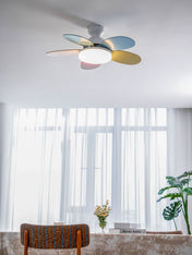 Loftventilator i blomstermotiv med LED-lys