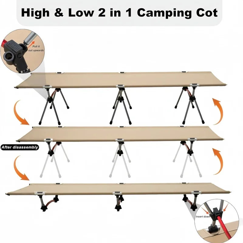 Portable Outdoor Camping Bed Ultra light Aluminum Alloy Easy-to-Assemble Folding Bed For Adults & Kids Children 2