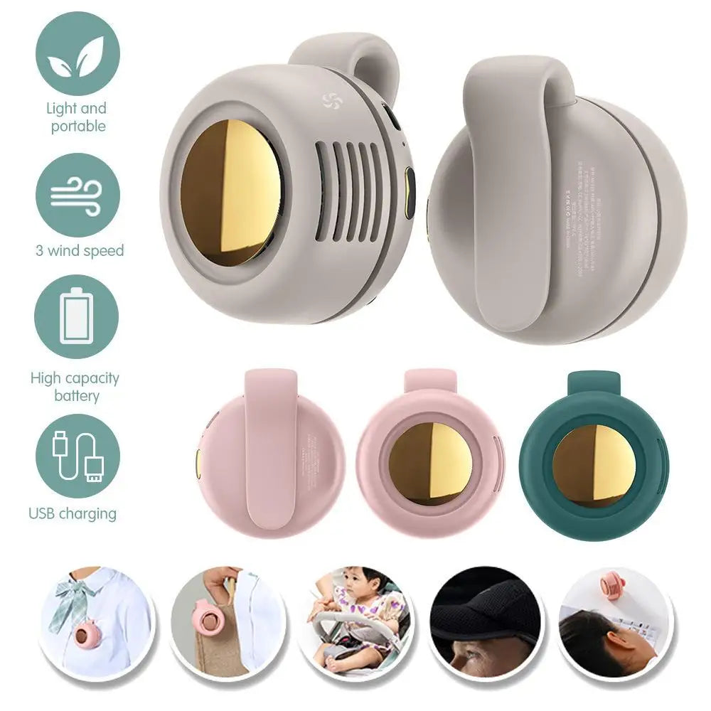 Portable Silent Fan Mini USB Rechargeable Bladeless Electric Clip-on Fan Adjustable 3-Speed Waist Fan Rotating Body Fan 1