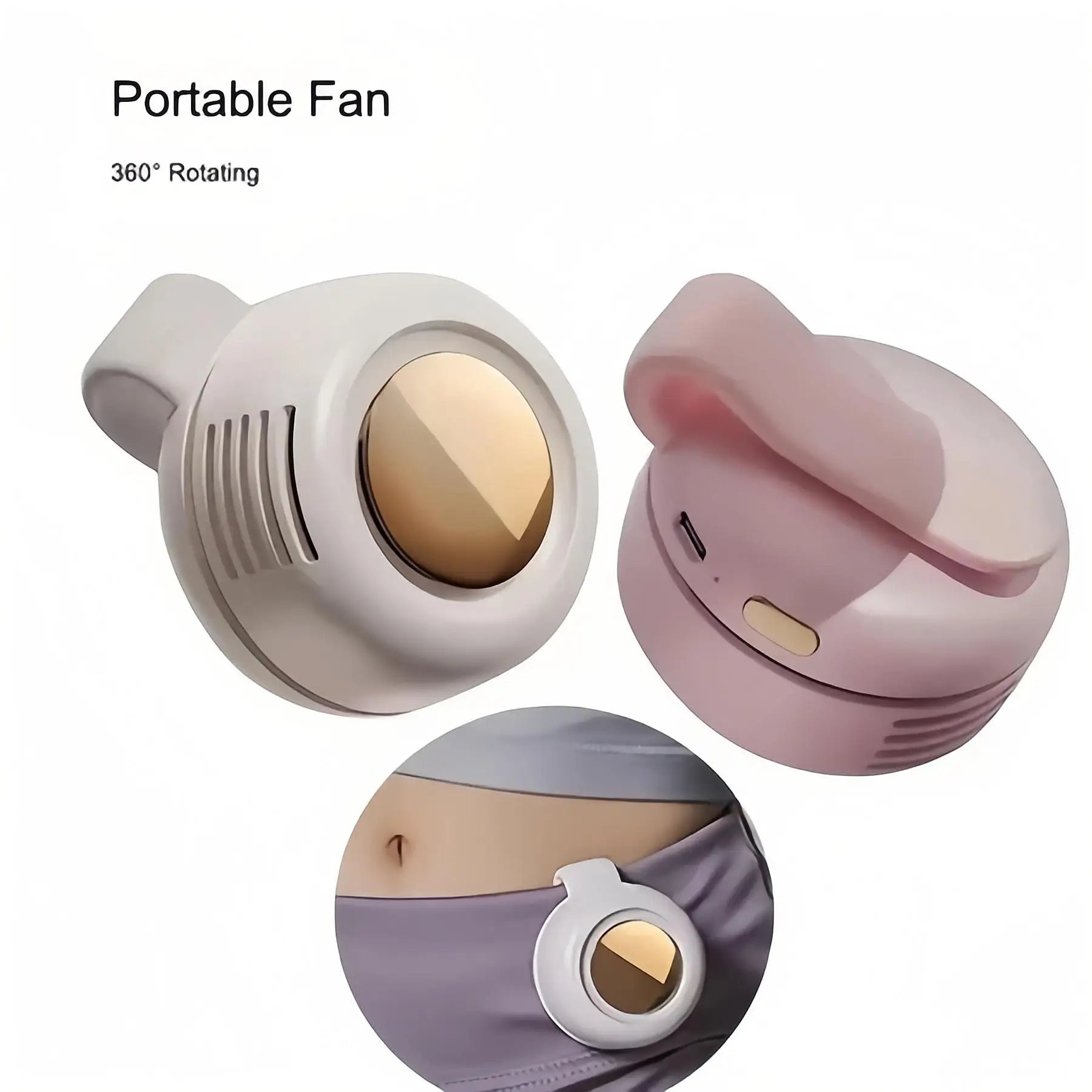 Portable Silent Fan Mini USB Rechargeable Bladeless Electric Clip-on Fan Adjustable 3-Speed Waist Fan Rotating Body Fan 4