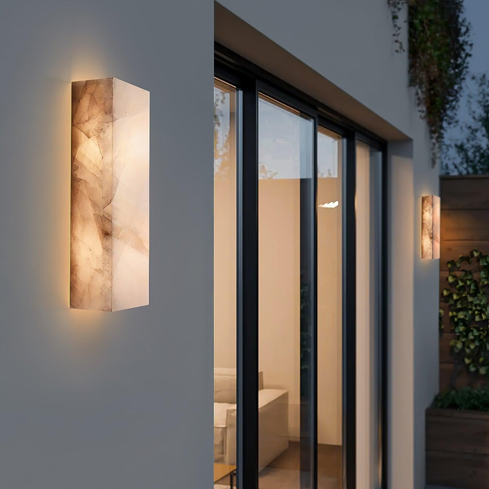 Rectangular Alabaster Wall Sconce | Outdoor Wall Lights | Modern Wall Lamp | Integrated LED Lighting Fixture | Elegant Indoor Sconce - Zardee-6