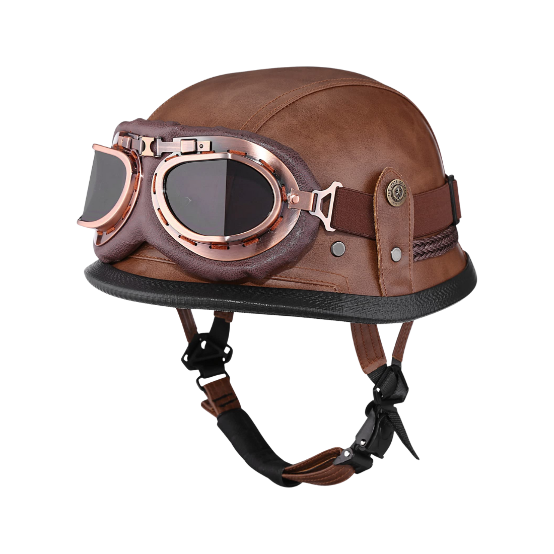 Retro German Leather Half Helmet Motorcycle - DOT Certification 1