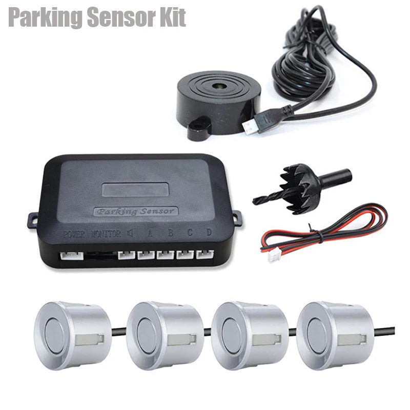 Risingon 12V 22mm Car Parking Sensor Kit Universal 4 Sensors Buzzer Reverse Backup Radar Sound Alert Indicator Probe System 10