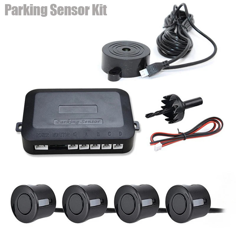 Risingon 12V 22mm Car Parking Sensor Kit Universal 4 Sensors Buzzer Reverse Backup Radar Sound Alert Indicator Probe System 6