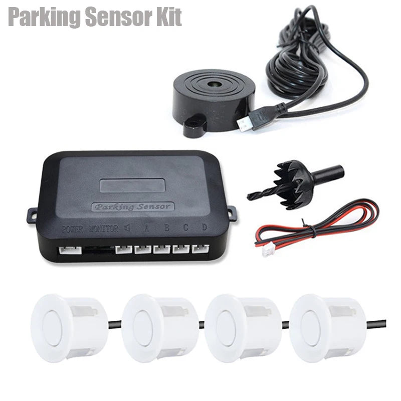 Risingon 12V 22mm Car Parking Sensor Kit Universal 4 Sensors Buzzer Reverse Backup Radar Sound Alert Indicator Probe System 9