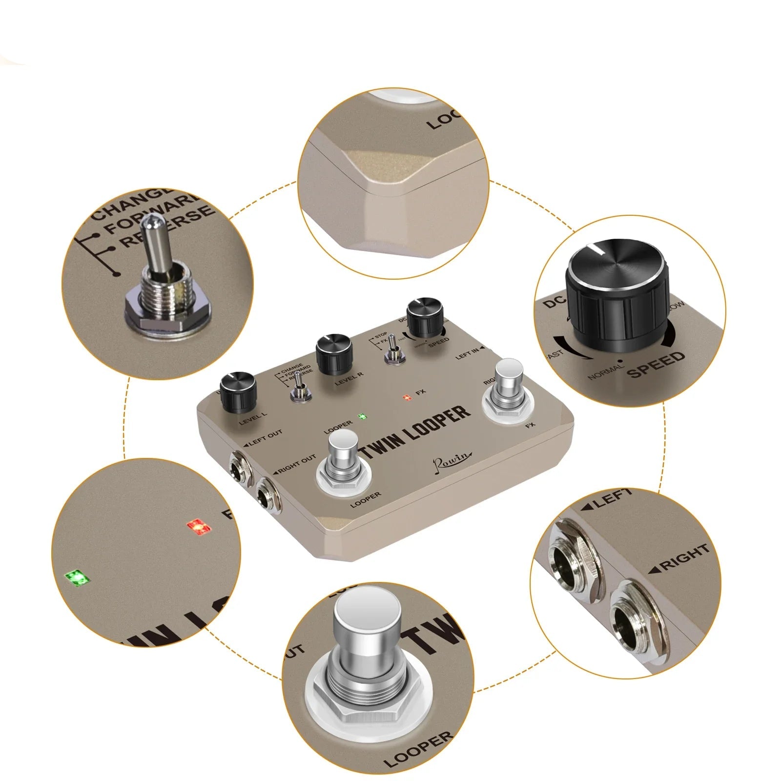 Rowin Twin Looper Station Guitar Dual Footswitch Pedal 11 Types Effect 10 mins Recording For Guitarists Electric Guitar Bass 4