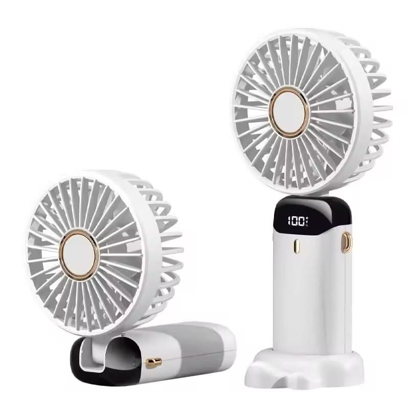 Kompakt bærbar mini-ventilator med telefonholder til skrivebord, rejse og daglig brug overalt
