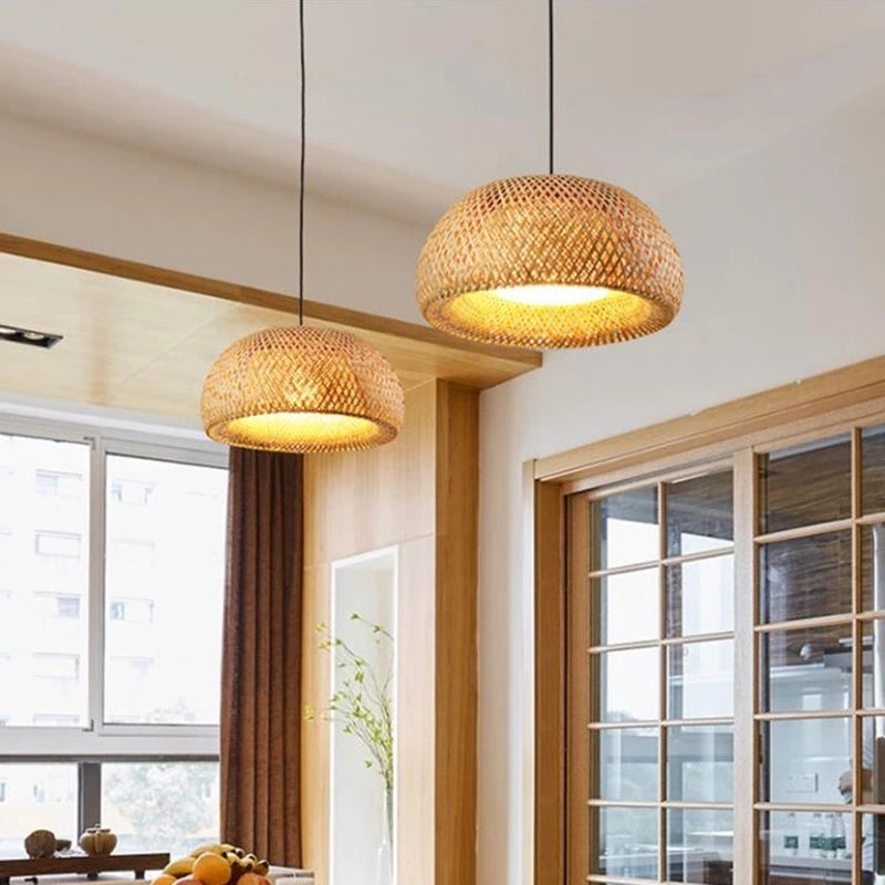 Rattan Pendant Light | Bamboo Hanging Lights | Kitchen Pendant Lighting | Natural Woven Light Fixture | Elegant Home Decor Lamp - Zardee-3