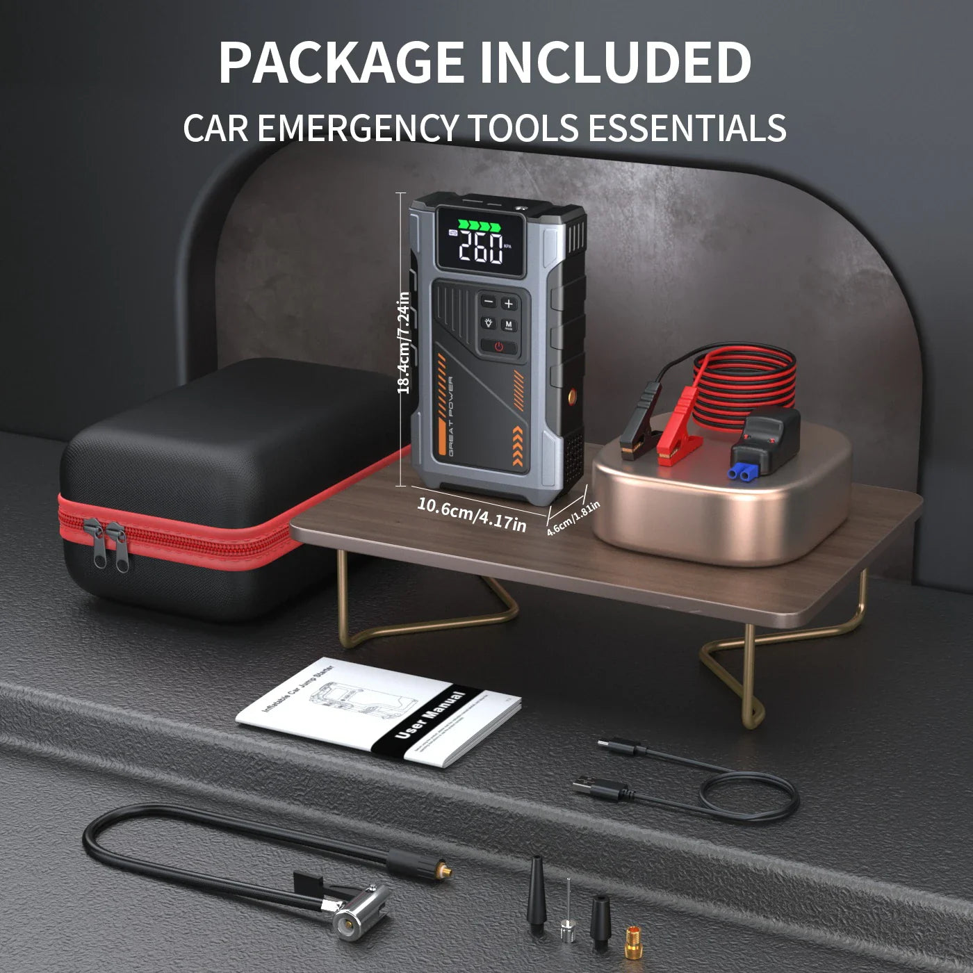 Compact All-In-One TrailSpark Portable Jump Starter With Air Compressor