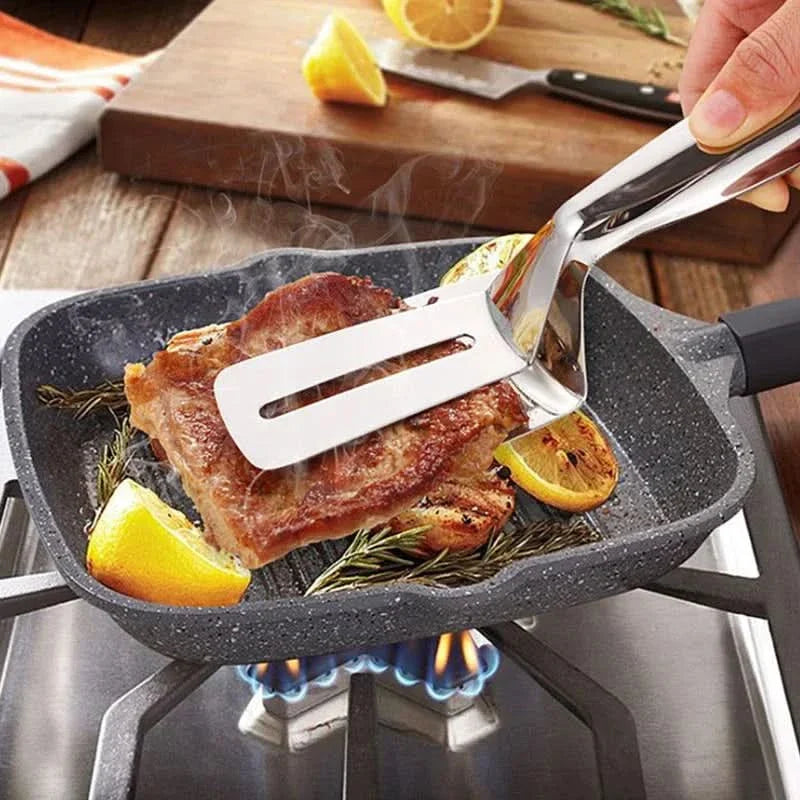 Pince spatule double face en acier inoxydable pour retourner, ramasser et cuisiner en cuisine