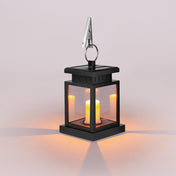 Solar Hanging Lantern With Glass Panels And LED Candle For Outdoor Decor Lighting On Patios And Gardens