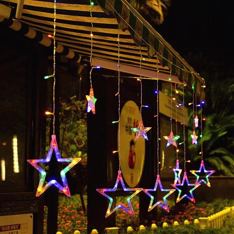 Solar String Lights With Star And Moon Hanging Shapes For Outdoor Decor