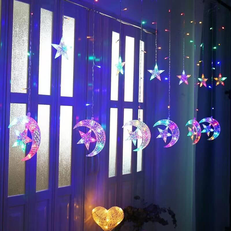Solar String Lights With Star And Moon Hanging Shapes For Outdoor Decor