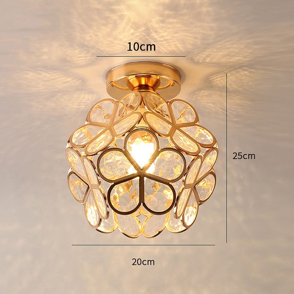 Szklana lampa sufitowa w stylu kwiatowym z delikatnymi szklanymi kwiatami, idealna do przytulnych przedpokojów i małych przestrzeni