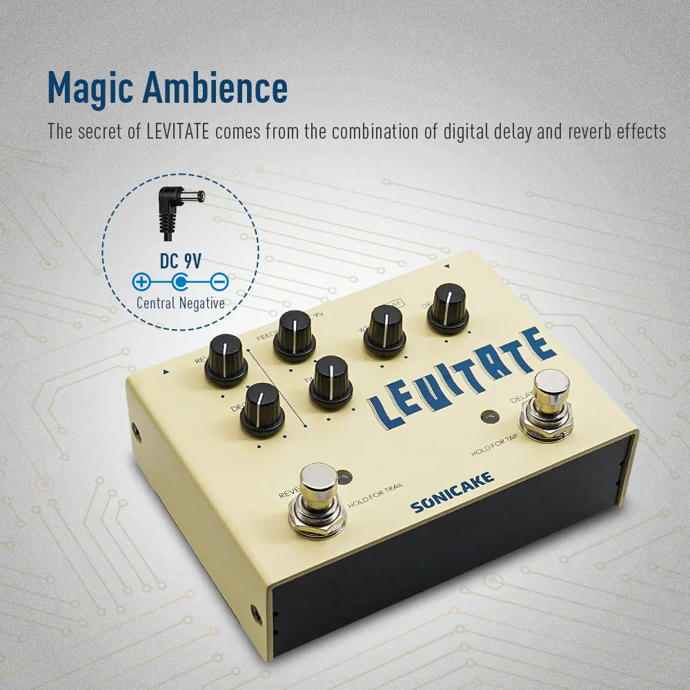 SONICAKE Levitate Dual Footswitch Stompbox Digital Delay and Reverb Guitar Effects Pedal QDS-02 1