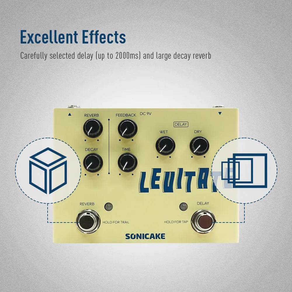 SONICAKE Levitate Dual Footswitch Stompbox Digital Delay and Reverb Guitar Effects Pedal QDS-02 2