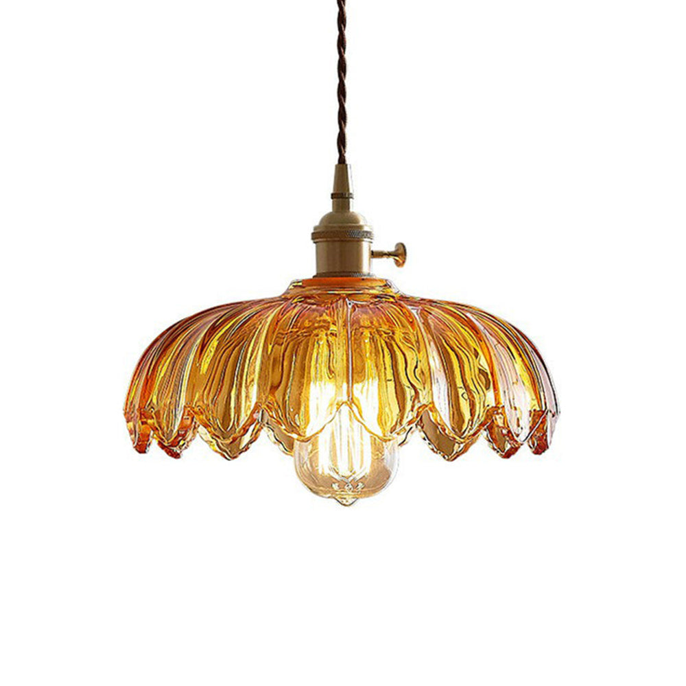 Vintage Floral Hanging Lamp | Glass Pendant Light Fixture | Kitchen Pendant Lighting | Elegant Hanging Lights | Copper Pendant Light - Zardee-1