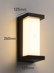 Væghængt sort udendørslys med bevægelsessensor til ydervægge