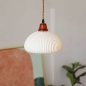 Suspension en céramique rustique avec accent en chêne pour salle à manger ou luminaire de plafond de cuisine style