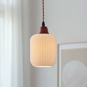Suspension en céramique rustique avec accent en chêne pour salle à manger ou luminaire de plafond de cuisine style