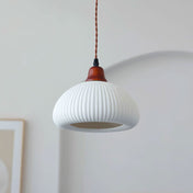 Suspension en céramique rustique avec accent en chêne pour salle à manger ou luminaire de plafond de cuisine style